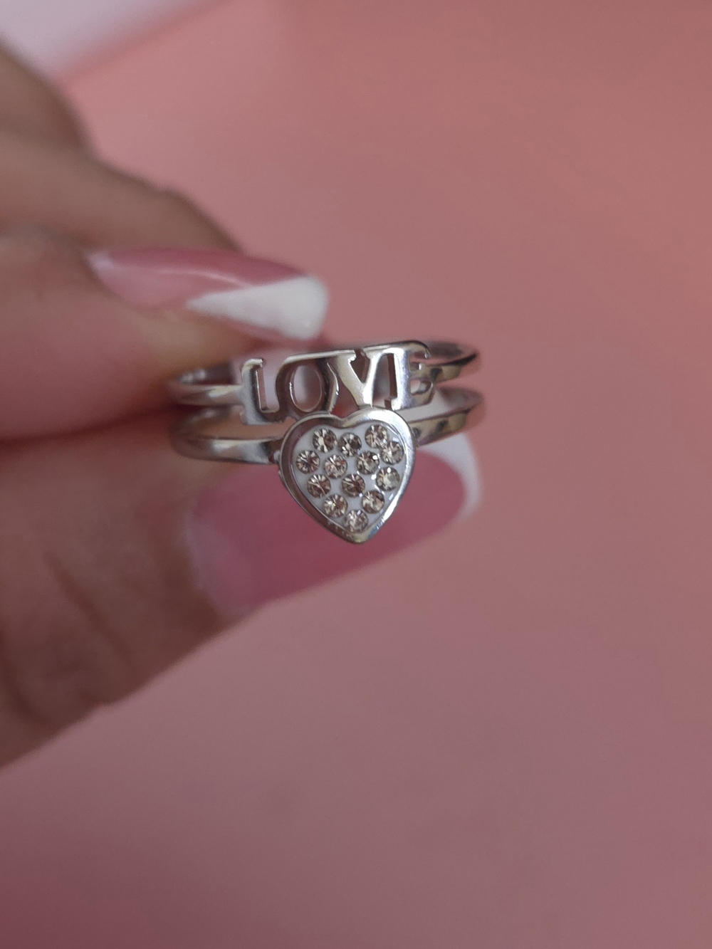 Silver Tone Stainess Steel Love Heart  Ring with Crystal Accent Size 6,7 And 8